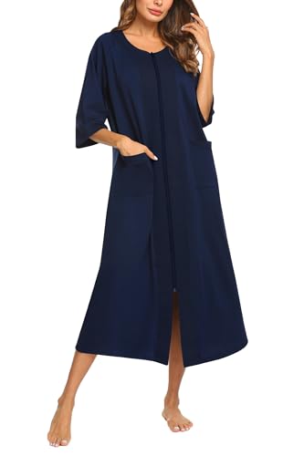 Ekouaer Women's Zip Robe with Pockets