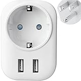Reiseadapter USA Adapter Amerika Deutschland Stecker Schuko auf Typ B Steckdosenadapter Reisestecker Steckdose Netzteil mit 2 USB 2.4A für US Kanada Thailand Mexiko