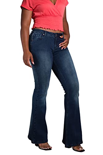 Poetic Justice Women's Curvy Fit Stretch Denim Distressed Flare Boot Cut Jeans Regular Inseam and Tall Inseam