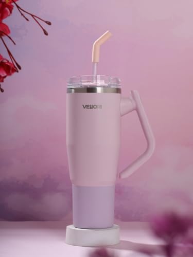 Image of Vellori1.2 Litre Tumbler with Lid and Straw | 100% Leak Proof Water, Juice, Coffee Mug for Office, Gym, Travel | Sipper with Rotating Handle (Baby Pink)