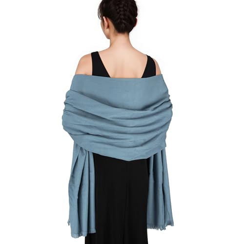 Pashmina bleu de cérémonie grand châle d'exception pour l'hiver