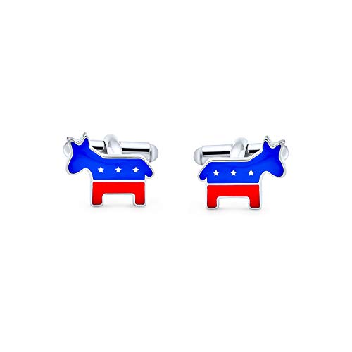 Mancuernillas Bling Jewelry Animal Asno USA Enamel Plata miniatura 2