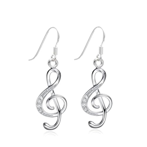 Wedity Boucles d'oreilles en Métal avec Design de Notes de Musique, Stud Earrings, Argent, Femme, Fille, Musique, Notes, Pendentif, Cadeau, Amour, Amitié