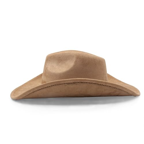 Image of Western Cowboy Hat for Women Men Classic Fedora Hats Wide Brim Suede Cowboy Hat for Women with Buckle Belt