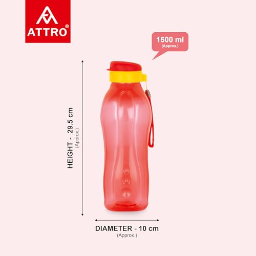Image of ATTRO Prime Drinkware Plastic Water Bottle,Leak-Proof-Set of 3-Red-1.5L