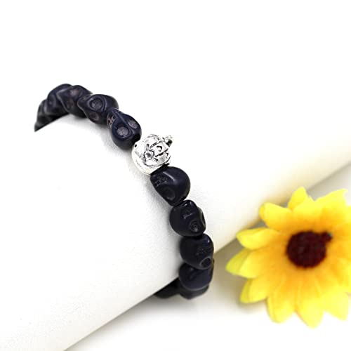 Image of Uloveido Halloween Bracelets for Men Women Black White Skull Stone Bracelet Charm Ghost Pumpkin Lamp Bat Design Bracelets