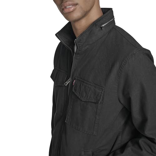 Levi's Men's Stand Collar Cotton Military Jacket with Hidden Hood, Black, XX-Large - image 2