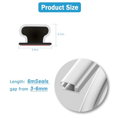 Hejo Door Seal Strip D-Shape, 10mm(W) x 6mm(D) /6m(L) Rubber Weather Stripping, Self-Adhesive Waterproof Draft Excluder Tape for Doors, Easy Cut to Size and Ideal to Seal Gap from 2.5mm to 6mm (White)