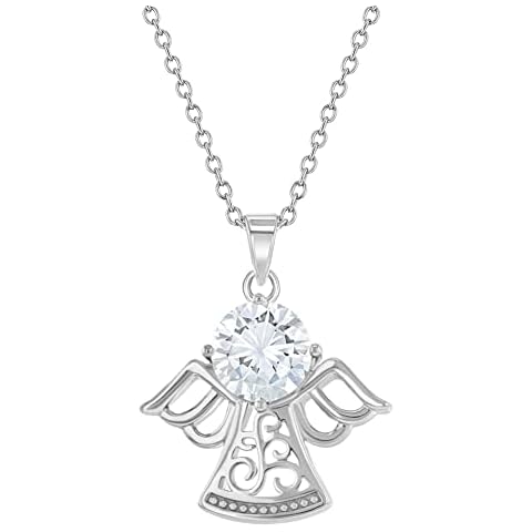 Collar de Plata de Ley 925 con Colgante de Ángel de Protección para Niñas 16" Cover