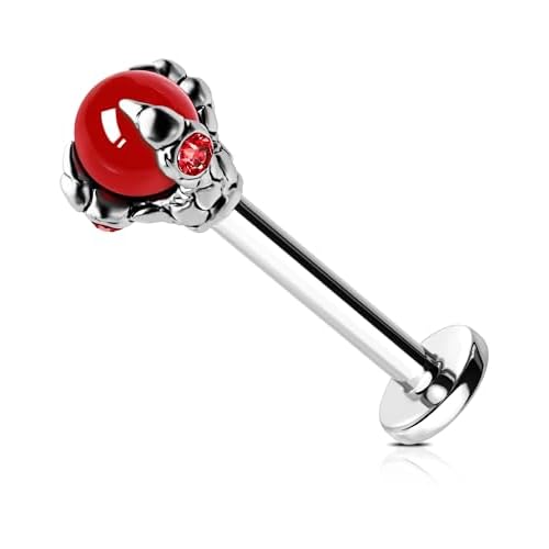 OUFER 16G Dragon Claw Labret Stud – 8mm Gothic Halloween Piercing Jewelry, Implant-Grade Steel Flat Back Lip Ring for Helix, Tragus, Monroe, Medusa (Multiple Colors) Amethyst 16G 8mm