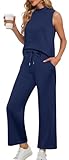 Lepunuo 2 Piece Sets for Women Summer Outfits Lounge Sets Mock Neck Tops Wide Leg Pants Vacation Travel Outfits
