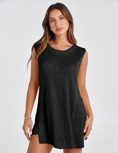 UANEO Women 2 Piece Outfits Lounge Sets Summer Knit Sleeveless Top and Shorts Sweater Set2