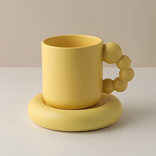 Kaffeetasse Kreativer Ball-Griff-Design-Wasser-Tasse Niedliches Mädchen-Home-Frosted Cup-Kaffee-Milch-Becher-Untertasse Set Teetasse (Color : Geel)