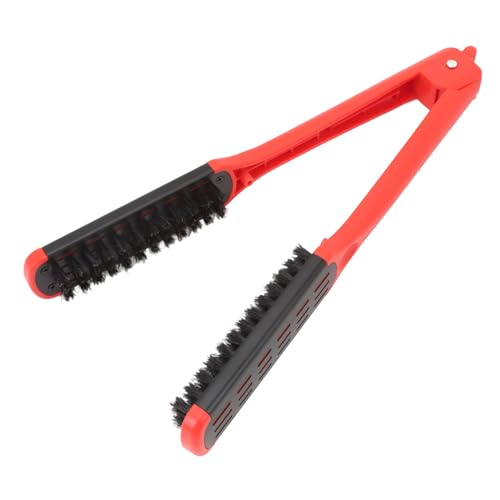 Plancha para el cabello en forma de cepillo, cepillo alisador con diseño en V, antiestático y con ventilación hueca, para mujeres y hombres (rojo) miniatura 6
