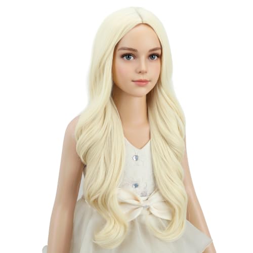 Image of PATTNIUM Long Blonde Wig for Kids Girls Light Blonde Wigs Long Wavy Child Middle Part Synthetic Wigs