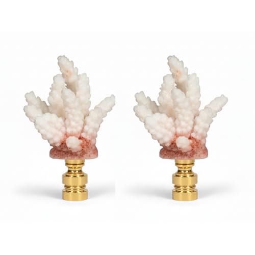 Image of Royal Designs, Inc. Sea Life Lamp Finial, Large Coral, Two-Tone White, Polished Brass Base, Replacement Finial for Table or Floor Lamps, Set of 2