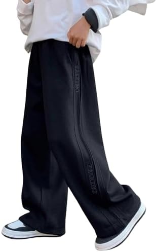 Boy's Athletic Sweatpants Wide Leg Casual Letter Graphic Sports Elastic Waist Kids' Youth Open Bottom Baggy Sweatpant