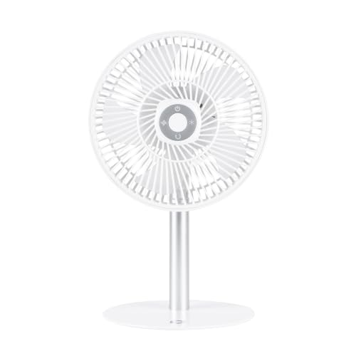 Image of Lumo Rechargeable Table Fan for Home | Portable Battery Fan with 6000 mAh Battery | 4 Speed Modes, 180 Rotation, Adjustable Height | Magnetic Remote & LED Light, Type-C Charging | White