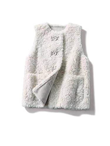 KHJH Doudoune sans Manche Femme,Gilet Matelassé sans Manches Femme Fourrure De Laine d'agneau Beige Steppweste Élégant Manteau sans Manches Veste Doudoune Femme Fille Hiver Chaud Gilet Office Home,M