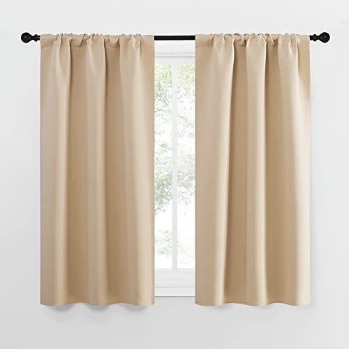 Image of NICETOWN Blackout Room Darkening Curtains - Home Decoration Light & Noise Reducing Thermal Insulated Window Draperies with Rod Pocket Top (Biscotti Beige, 2 Panels, 34 inches Wide x 54 inches Long)