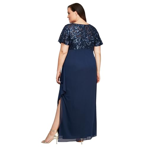 Image of Alex Evenings Women's Long Stretch Sequin Bodice Mother of The Bride Dress with Empire Waist (Petite and Regular Sizes)