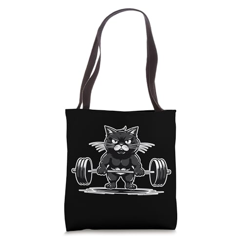 Cat Deadlifting Funny Fitness Gym Workout Cat Lovers Tote Bag