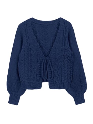 Image of SKAYS Womens Tie Front Bow Cardigan Sweaters Cropped Cable Knit Cardigans Trendy Fall Long Sleeve Outerwear