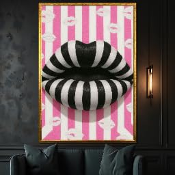 Tableau sur toile bouche rose et noir 30x40cm art contemporain moderne