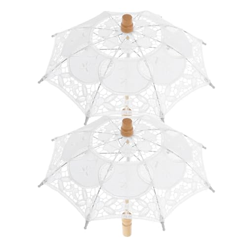 TOVINANNA 2 Paraguas de Novia de Algodón Diseño de Encaje Elegante y Mango Ergonómico para Decoración y Fotografía de Boda