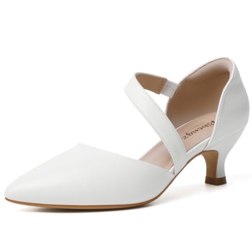 Image of RIBONGZ Kitten Heels for Women Closed Toe Comfortable Low Heels Pointed Toe Sexy Slip on Pumps Bridal Party Dressy Shoes