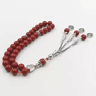 Tasbih red Stone Muslim Women Prayer Bead Islamic Rosary Eid Gift misbaha Turkish Jewelry (12mm x 33 Beads)