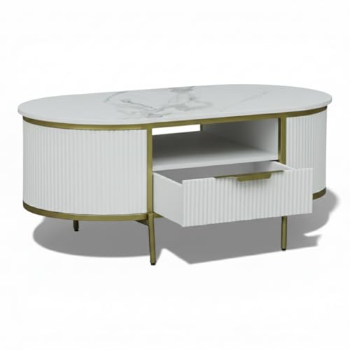 Image of Monaco Coffee Table | Premium Sintered Stone Center Table for Living Room | Premium Acrylic White Finish | 110 x 60 x 45 cm