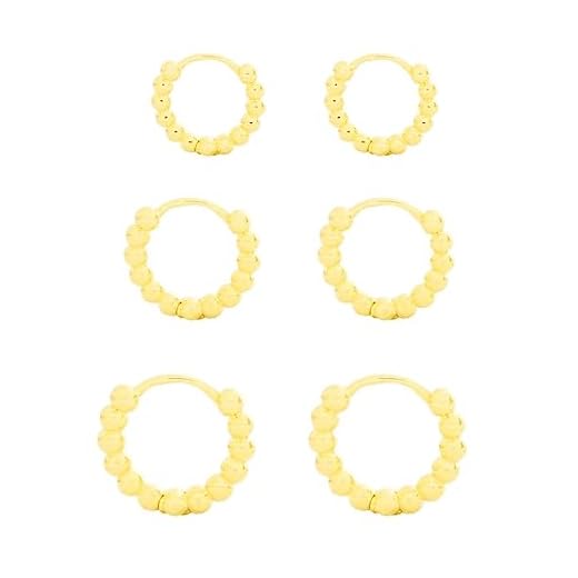 Trio de Brincos Argolinha Bolinha Mariane Folheada A Ouro 18K