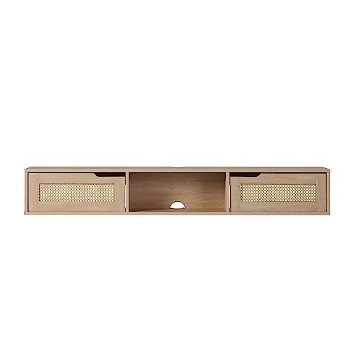 image for Walker Edison Modern Rattan Flip-Down-Door Wall-Mounted Floating Stand