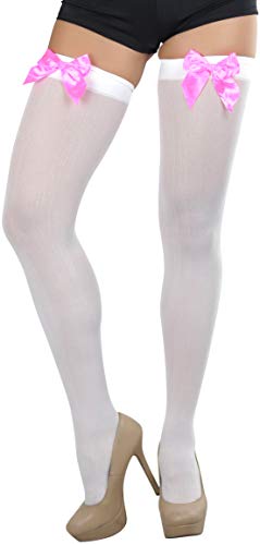 Image of ToBeInStyle Women's Opaque Long Thigh High Stockings w /Decorative Front Satin Bow