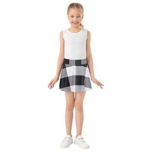 Black White Buffalo Plaid Athletic Shorts Girls Skorts Tennis Skirts Toddler Dance Golf Flowy Skort 3t3