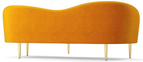 Image of Rosewood Luxury Curved Sofa in Premium Velvet-Fabric | Solid Wood Structure | High Density Foam | Sturdy Golden Legs | Comfortable & Stylish Couch for Living Room (Mustard Yellow, 3 Seater)