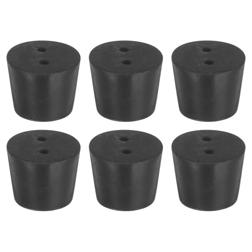 uxcell 6 Pcs 2-Hole Rubber Stopper, Tapered Lab Seal Tube Stopper Plug for Test Tube Flasks Glass Containers Industry and Laboratories, 32x26x25mm Black