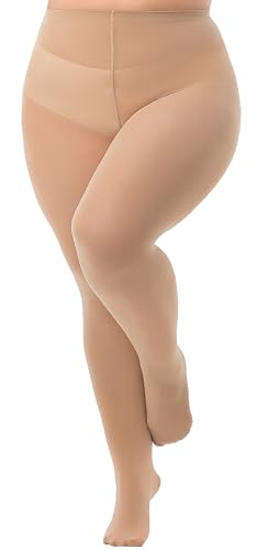 Viozocy Strumpfhosen Damen Große Größen, Elastische Hohe Taile Langlebig Strumpfhose, Weich Semi-Blickdichte Plus Größen Feinstrumpfhose XL 2XL 3XL 4XL, Hautfarbe XL