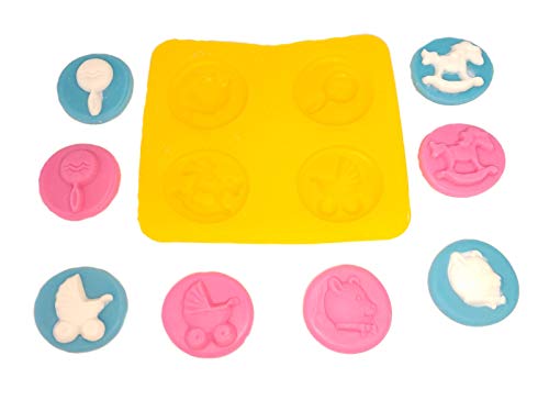 Flexible Molds - Baby Shower - Rocking Horse, Carriage, Rattle, Bear (4 cavity) - Cream Cheese Mint Molds - Candy Melts - Fondant - Caramels - Soft Candy Molds