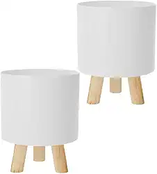 Kit com 2 - Cachepot Retro pé Madeira Decoração (Branco)