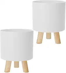 Kit com 2 - Cachepot Retro pé Madeira Decoração (Branco)