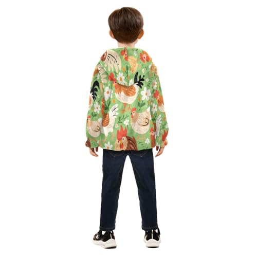 Chicken Pattern with Flowers Green Toddler Fleece Jacket Girl Boys Hooded Fleece Jacket Coat Warm4