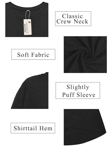 Image of VOGRACE Womens-Plus-Size-Tops Crew Neck Puff Sleeve Shirts Casual Tunic Sweatshirts XL-5XL