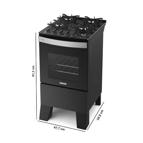 Fogão 4 Bocas a Gás Itatiaia Itaglass Plus Mesa de Vidro Acendimento Automático Preto Bivolt