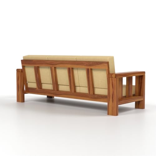 Image of Solid Sheesham Wood Sofa Set 6 Seater for Living Room | Wooden 6-Person Sofa Set for Home Office | 3+3 Sofa Sets for Living Room | (Honey Finish, 6 Seater)