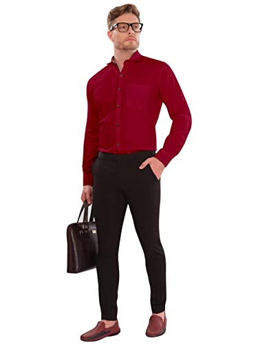 Image of LookMark Men's Cotton Blend Stitched Solid Full Sleeve Regular Fit Shirt