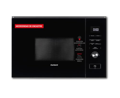 Corberó - Microondas Integrable | CMICM20GLNINTEG | 20L | Potencia 800W | Auto Menú | Descongelar | Grill | 5 Niveles | Control Touch | Temporizador 95 min | Plato Giratorio 255mm | Cristal Negro