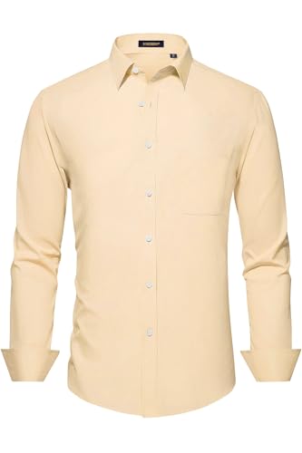 Image of HISDERN Mens Dress Shirts Long Sleeve Button Down Casual Shirts for Men Inner Contrast Formal Business Tuxedo Wedding Shirt