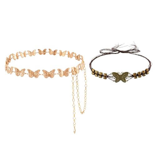 DOCILA Gold Butterfly Chain Belt Cowboy Hat Band Women Western Cowgirl Dress Metal Link Belts Boho Hippie Costume Outfits Accessories - image 1